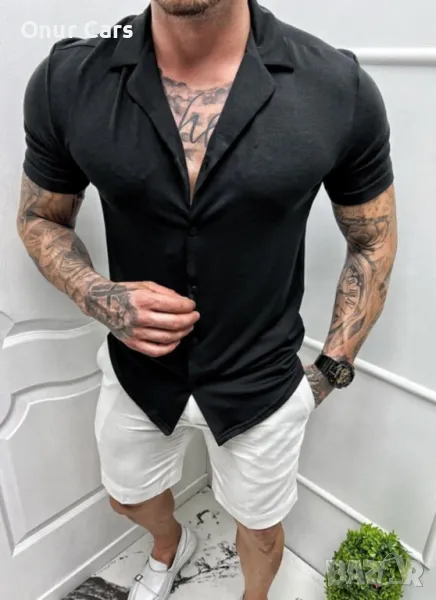 Мъжка риза с къс ръкав в черен цвят /Размер М/, снимка 1