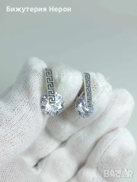 Сребърни обеци с циркони, снимка 1