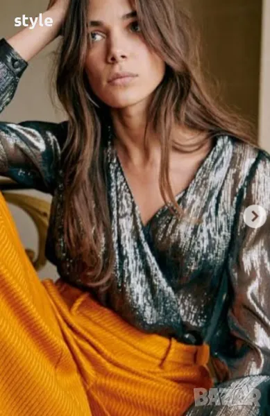 Sezane     Abelia Blouse Metallic Silver , снимка 1