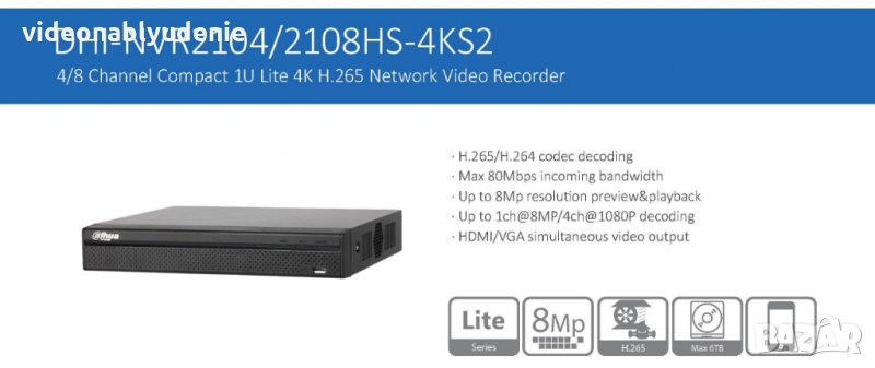 DAHUA NVR2108HS-4KS2 8 Канален NVR с Full HD Качество и Поддръжка на 8 IP Камери до 8 Мегапиксела, снимка 1