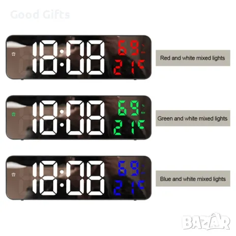 Огледален LED дигитален часовник DCX-671, Будилник, Аларма, Температура