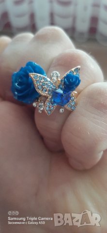 Красив дамски пръстен със пеперуда и роза,нови, снимка 6 - Пръстени - 35205831