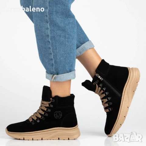 Дамски боти до глезена, изработени от естествен велур с декоративни връзки Grega, 2цвята , снимка 11 - Дамски боти - 52597732