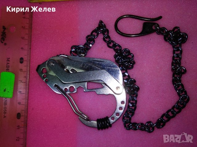 ИНТЕРЕСЕН ФЕШЪН МОДЕЛ НЕРЪЖДАЕМО КОМБИНИРАНО СГЪВАЕМО НОЖЧЕ с ЩЕМПЕЛ 1997 и ВЕРИЖКА / КЮСТЕК 43112, снимка 11 - Ножове - 44076672