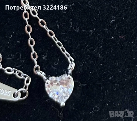 Сребърно колие Сърце с камъчета от цирконий, снимка 2 - Колиета, медальони, синджири - 52643422