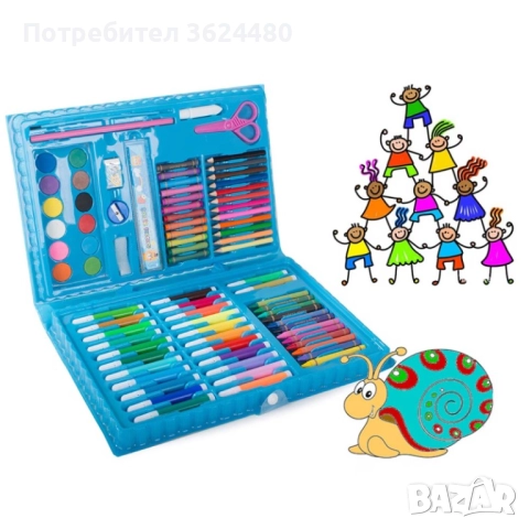 Арт Комплект за Деца 86 бр. Син Куфар с Дизайн Космонавт 4730, снимка 7 - Рисуване и оцветяване - 52541517