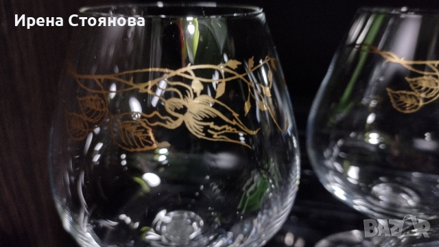 Bohemia Isabelle Cristal. Кристални чаши за коняк. Златни флорални мотиви.
, снимка 11 - Чаши - 44879184