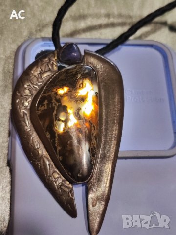 сребърно колие с орфеев ахат, снимка 2 - Колиета, медальони, синджири - 43062491