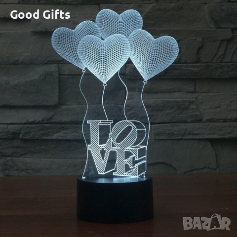 Холограмна LED лампа CREATIVE 3D Love Сърца, снимка 1 - Други - 38094355