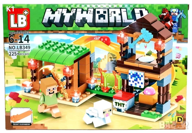 Детски конструктор Майнкрафт със светещи части , 225части , Защитата на фермата Minecraft