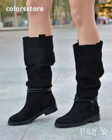 Равни ботуши - черен велур - FGL70, снимка 2 - Дамски ботуши - 48086233