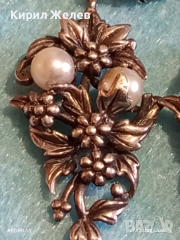 Винтидж сребърни обеци с флорален мотив и инкрустирани перли ювелирна изработка 52447, снимка 11 - Обеци - 52909467