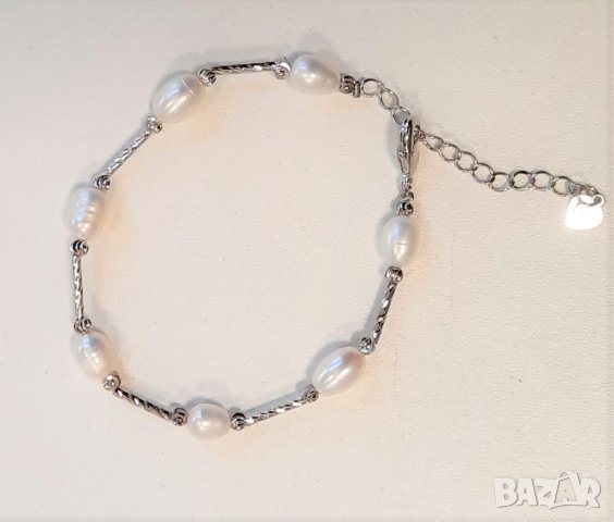 Сребърна гривна с естествени перли, снимка 2 - Гривни - 34601667