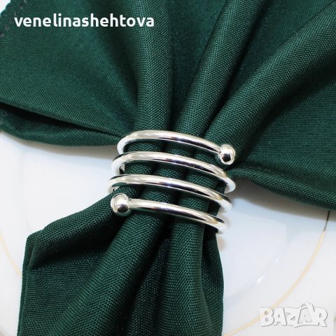 Комплект 6 броя пръстени за салфетки от плат сребрист цвят, снимка 4 - Други - 43891613