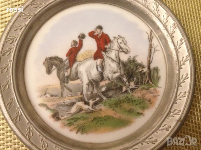 Нови! Старинни немски чинии ловна тематика рисуван порцелан и калай, чиния чинийки, снимка 8 - Антикварни и старинни предмети - 43170636