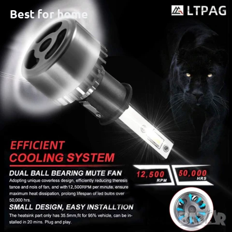 LTPAG H1 LED крушки 72W 12000LM дълги или къси светлини за автомобил, снимка 5 - Части - 50583800