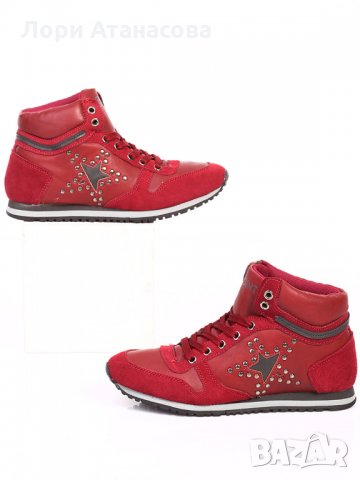 Дамски боти с капси с връзки в червено, снимка 1 - Дамски ежедневни обувки - 27731997