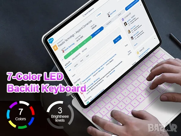 Калъф с магнитна клавиатура за iPad Air 13 инча 2024 M2,iPad Pro 12,9 инча (6-то/5-то/4-то/3-то), снимка 11 - Таблети - 49661184