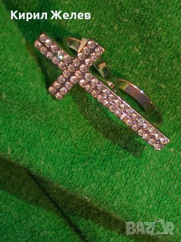 ПРЕКРАСЕН СРЕБРИСТ ДВОЕН ФЕШЪН АРТ ПРЪСТЕН с КРЪСТ с ИСКРЯЩИ ФАСЕТИРАНИ КРИСТАЛИ 37700, снимка 12 - Пръстени - 40684971