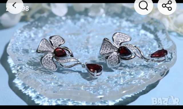 Сребърен комплект с естествен гранат, снимка 6 - Колиета, медальони, синджири - 51389489