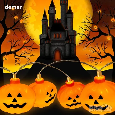 Хелоуин тиквени светлини, 10 LED декоративни лампи, работещи с батерии, 2 режима, снимка 7 - Декорация за дома - 48224307