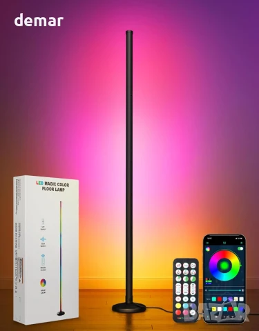 LED подова лампа OUTON, 24W RGBCW с 256 сцени и 16 милиона цвята, приложение и дистационно, черна, снимка 1