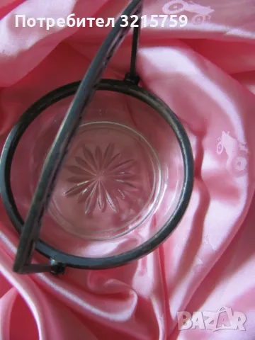 Арт деко кристална купа,бонбониера с бронзова дръжка, снимка 4 - Антикварни и старинни предмети - 49433916