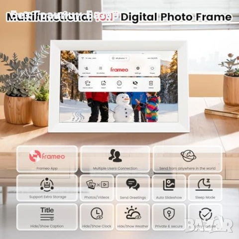 Нова 10.1" WiFi дигитална фоторамка IPS тъчскрийн 32GB Frameo за снимки, снимка 2 - Друга електроника - 53009905