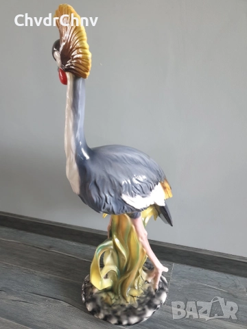 Сив кралски жерав статуетка 83см-5кг/голяма италианска порцеланова фигура на птица, снимка 2 - Статуетки - 51582219