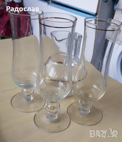 Кана с 3 лукс чаши позлатени с високо столче, снимка 4 - Чаши - 36618040