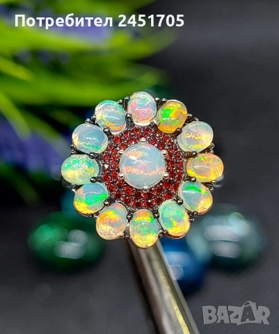 Сребърен пръстен 925 с натурални Огнени Опали, снимка 5 - Пръстени - 52661192