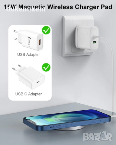 15W безжично MagSafe зарядно за iPhone и AirPods, снимка 3 - Друга електроника - 53030550