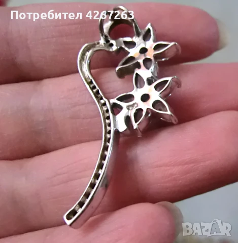 Голяма сребърна висулка с циркони, снимка 3 - Колиета, медальони, синджири - 50819226