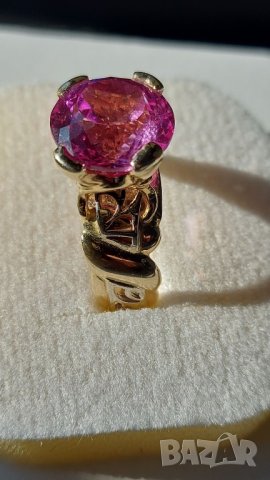 Златен руски пръстен с розов сапфир, снимка 5 - Пръстени - 43582668