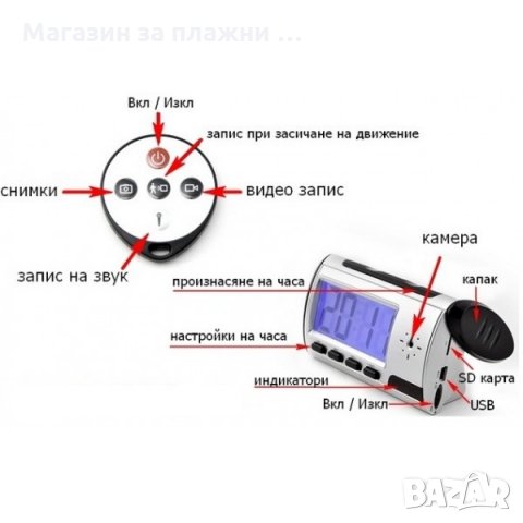 Скрита камера в настолен часовник- код ЕЛЕКТРОНЕН, снимка 5 - Камери - 28506209