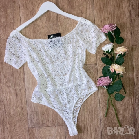 Разпродажба спешно! Ново бяло дантелено дамско боди L