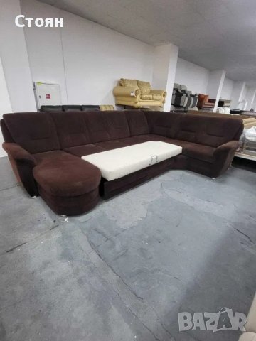 Кафяв ъглов диван от плат с функция сън "PP-QL11014", снимка 2 - Дивани и мека мебел - 39970871