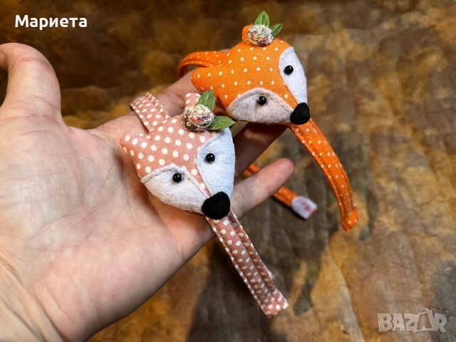 Диадема с лисица в оранжево и розово диадеми Аксесоари за коса Ръчна Изработка, снимка 2 - Аксесоари за коса - 47275101