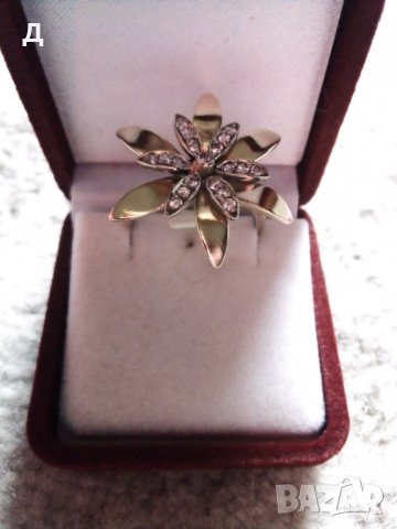 Старинен златен пръстен цвете 14 карата, снимка 2 - Пръстени - 40196545