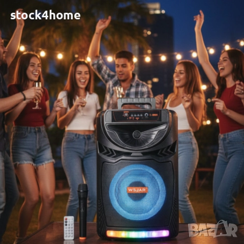 Преносима караоке тонколона с микрофон , 8W, RGB LED светлини, ДУ, Bluetooth, USB порт, TF/SD слот, снимка 7 - Тонколони - 52833245