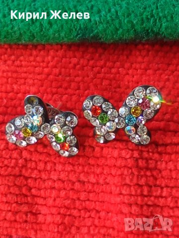 ЕФЕКТНИ СРЕБЪРНИ ОБЕЦИ ПЕПЕРУДИ СРЕБРО 925 с РАЗНОЦВЕТНИ ФАСЕТИРАНИ ИСКРЯЩИ КРИСТАЛИ 27981