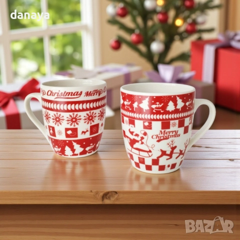 6236 Коледна чаша Merry Christmas, празничен червено бял дизайн, 180 мл, снимка 4 - Чаши - 52100642