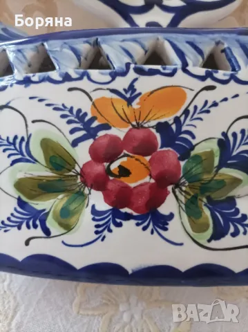 Португалска бяла керамика ръчно декорирана, снимка 5 - Декорация за дома - 49673322