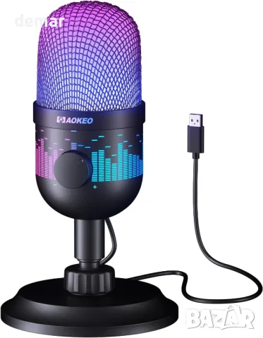 Микрофон за игри Aokeo, USB компютърен микрофон за PC, Mac, PS4/5, кондензаторен с LED светлина, снимка 1