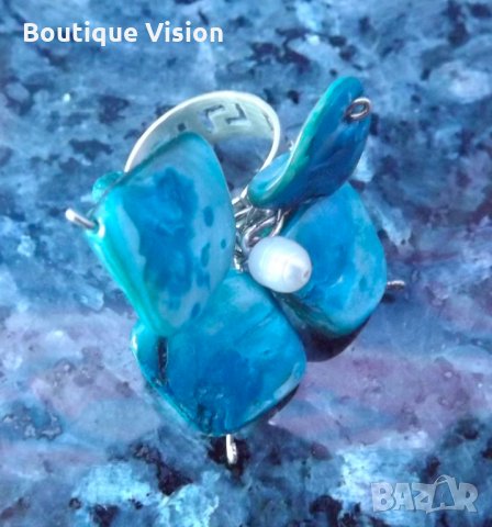 Ново! Сребърен пръстен проба 950 с естествен камък - Седеф