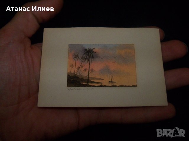 Страхотен миниатюрен акварел подписан от 82г. 1, снимка 2 - Картини - 26613612