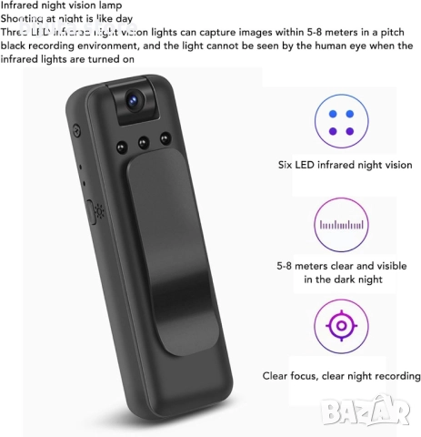 Мини Wifi body camera камера за тяло с Wifi и въртящ се обектив 180°, снимка 4 - HD камери - 52418683