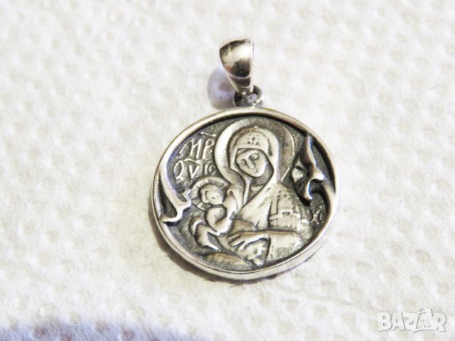 Стар сребърен медальон Дева Мария, богородица Млекопитателка - при трудно раждане с молитва гърба, снимка 3 - Колиета, медальони, синджири - 33292553