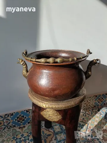 Vintage , медни казани с бронзови дръжки, дракони. , снимка 3 - Антикварни и старинни предмети - 50204317