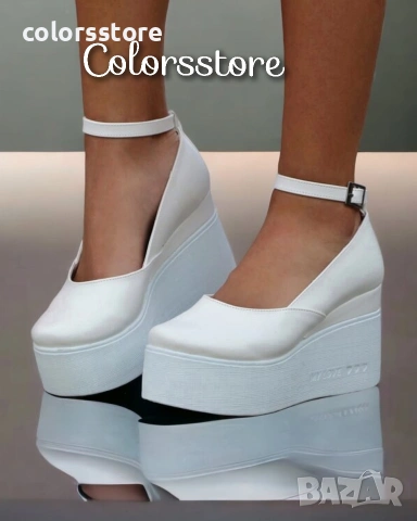 Обувки на платформа - бяла кожа с бяло ходило - 125K